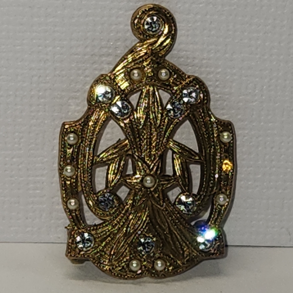 #2415, VICTORIAN  BROOCH, SEA PEARLS AND CUBIC ZIRCONIA STONES